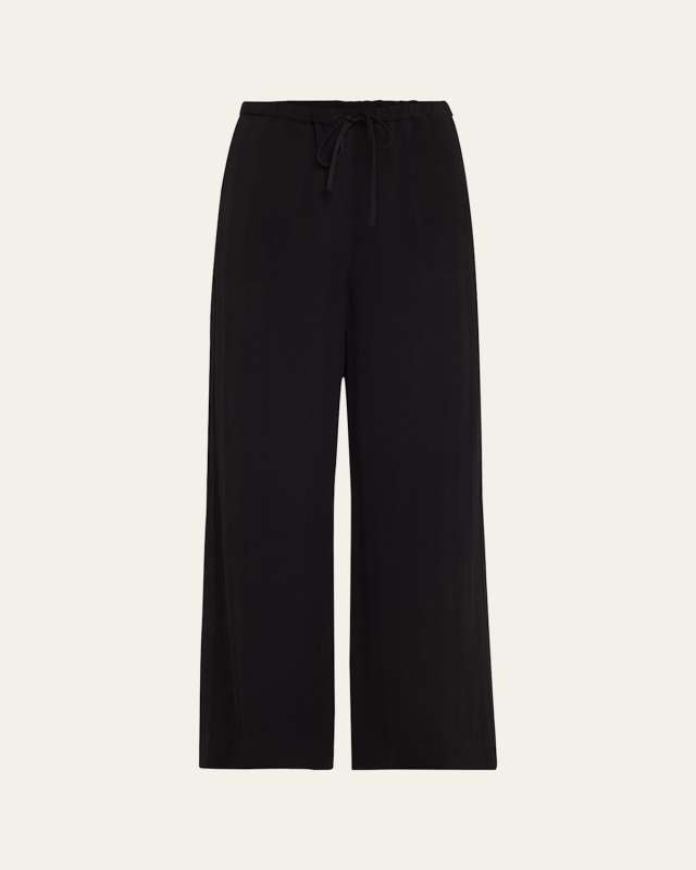 Striped Woven Straight-Leg Ankle Pull-On Trousers